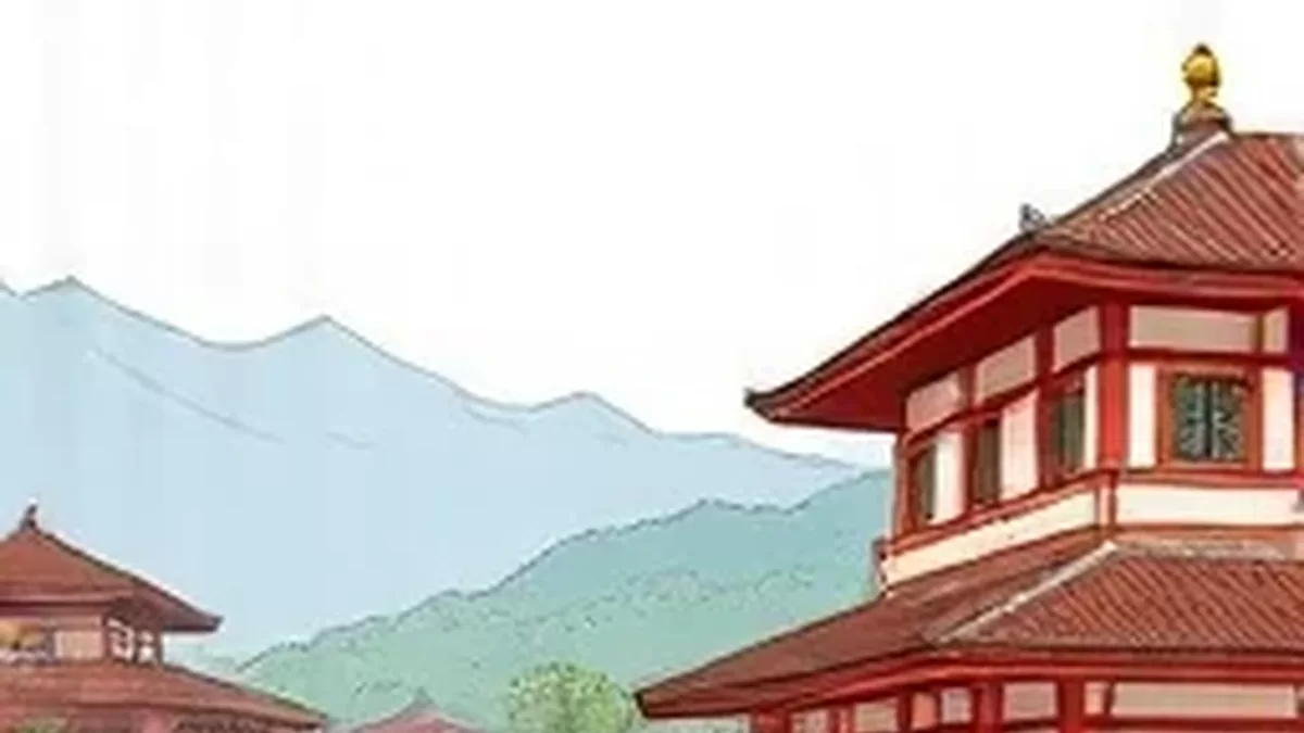 立体分镜主视觉：角色站在多层纵深构图的街道中央，斜上方光影切出三个空间层次
